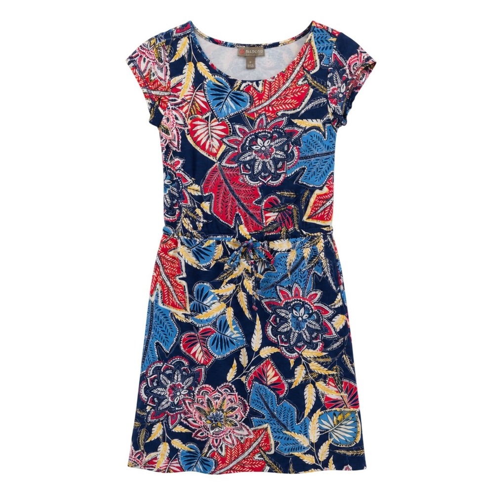 Talbots‎ Petite Navy Blue Red Floral Leaf Print Drawstring Waist Pocket Dress P